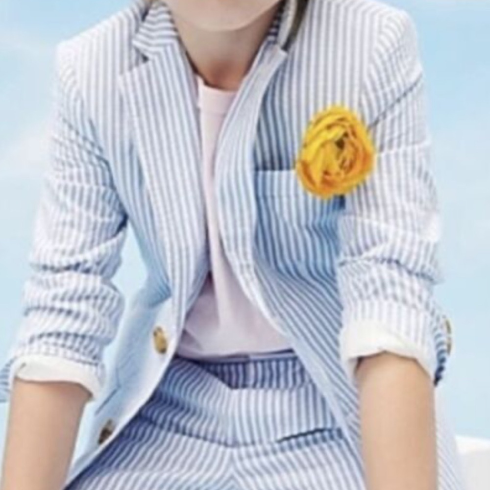 Crewcuts Ludlow Blue and White Seersucker Blazer with Notched Lapels